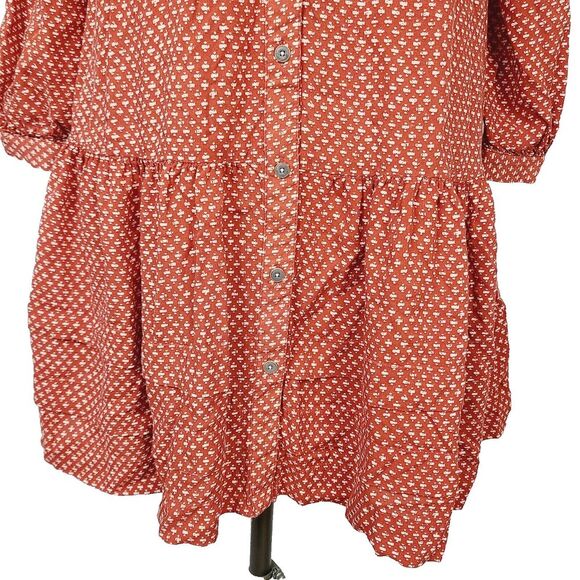 Holding Horses Anthropologie Dress S Rust Red Printed Tiered Button Front - Picture 3 of 12